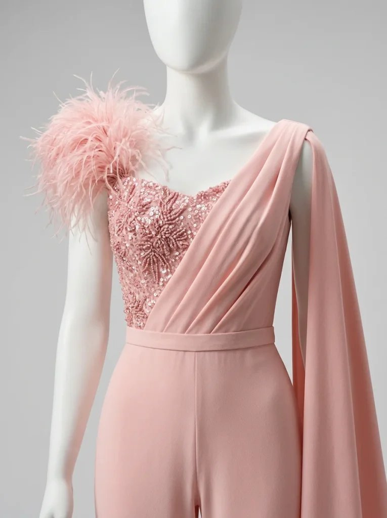 Combinaison rose polyester cocktail drapée sophistiquée femme - Vue 2 - Combinaison rose