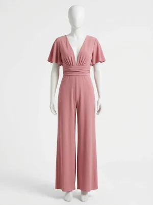 Combinaison rose coton ceinture silhouette fluide femme