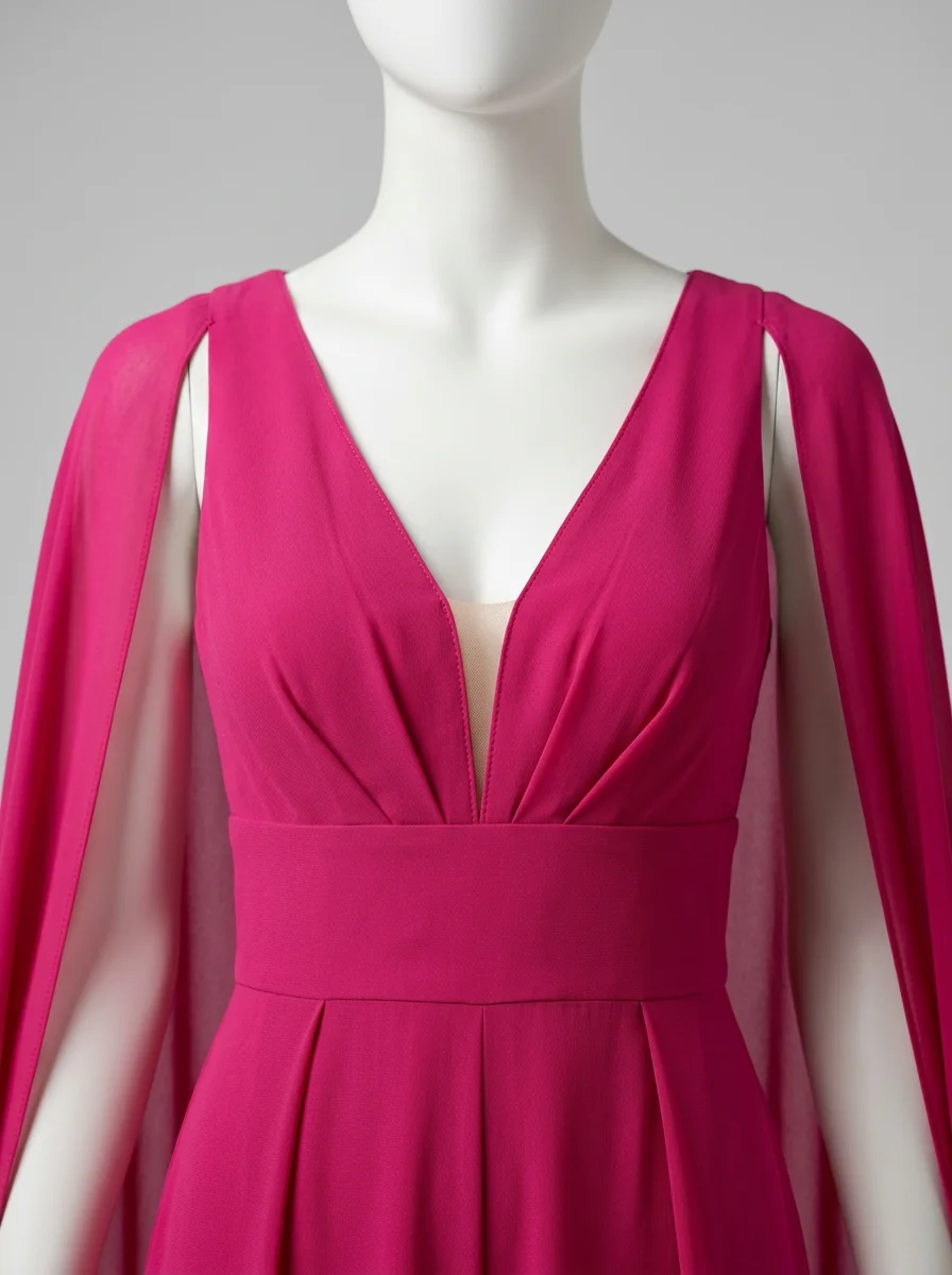 Combinaison rose mousseline avec cape mariage femme élégante – Image 4