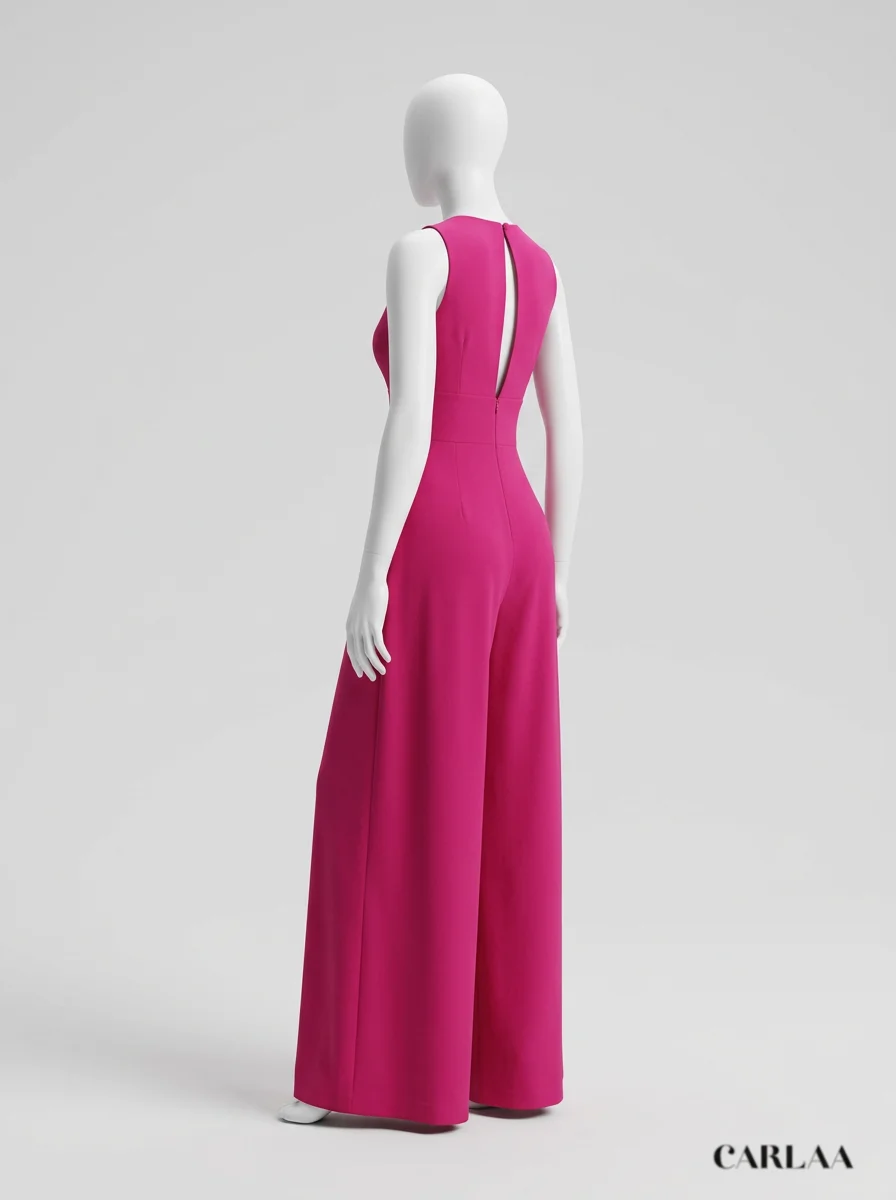 Combinaison rose mousseline avec cape mariage femme élégante – Image 6