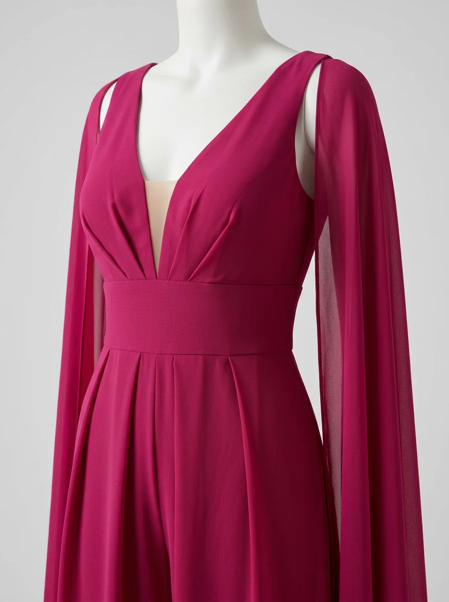 Combinaison rose mousseline avec cape mariage femme élégante – Image 7