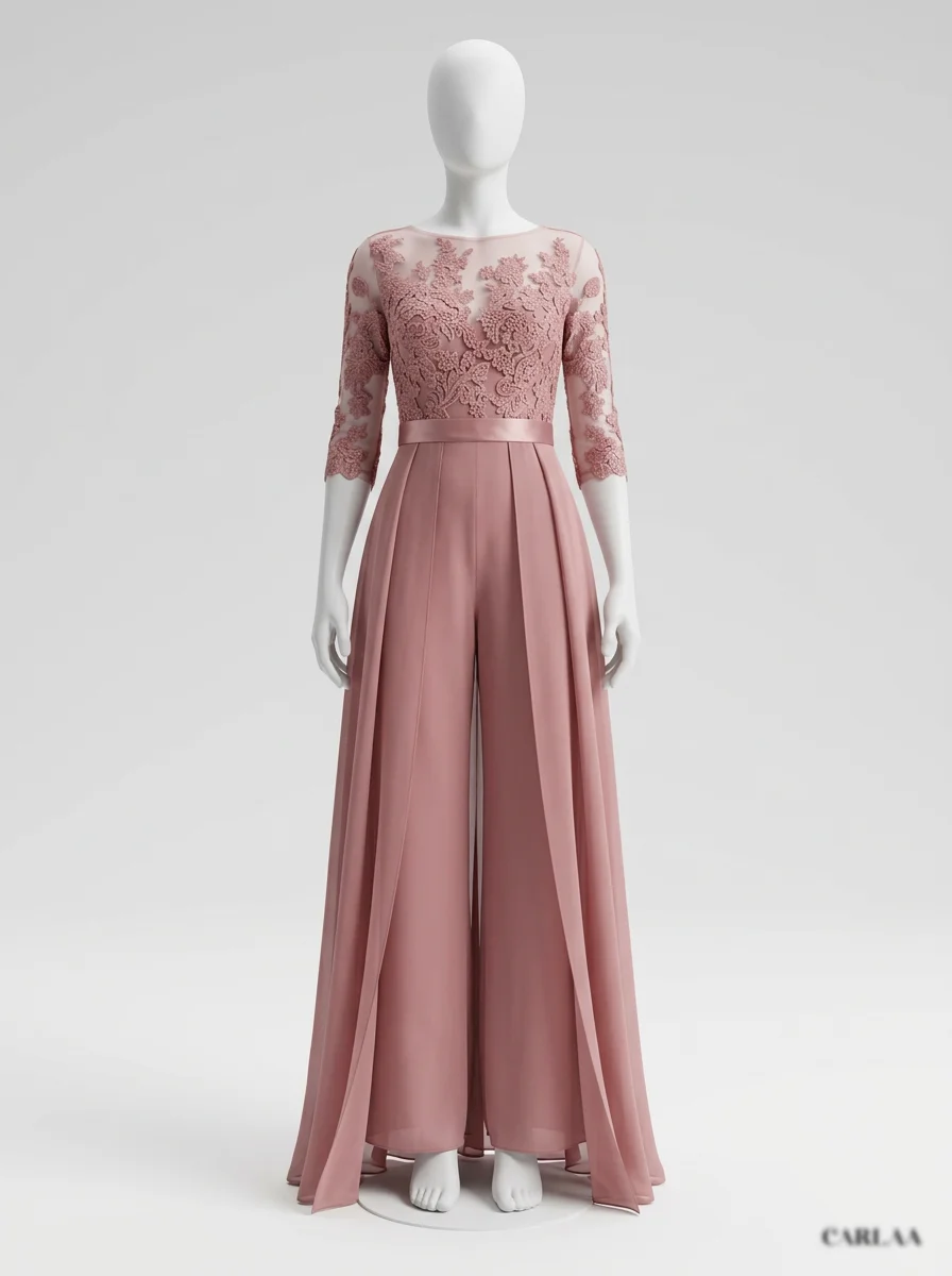 Combinaison rose mousseline cérémonie mariage femme élégante