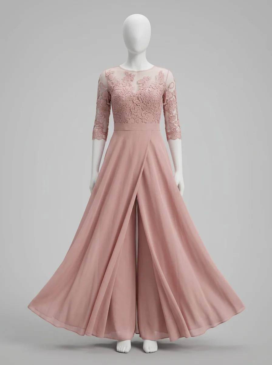 Combinaison rose mousseline cérémonie mariage femme élégante – Image 4