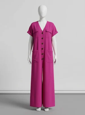 Combinaison rose aérienne poches voyage femme