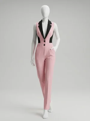 Combinaison rose ajustée sans manche tailleur femme