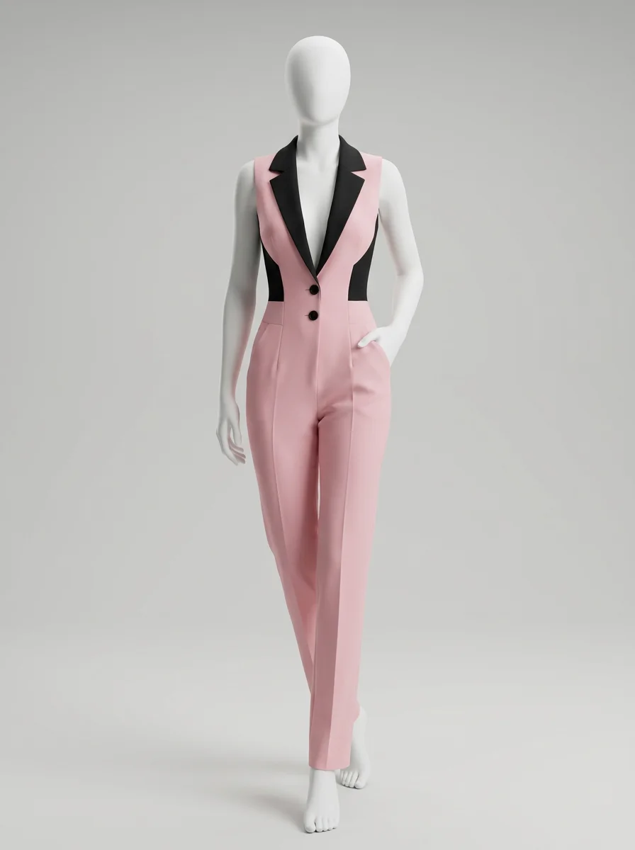 Combinaison rose ajustée sans manche tailleur femme