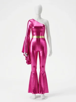 Combinaison rose asymétrique festive manche évasée femme