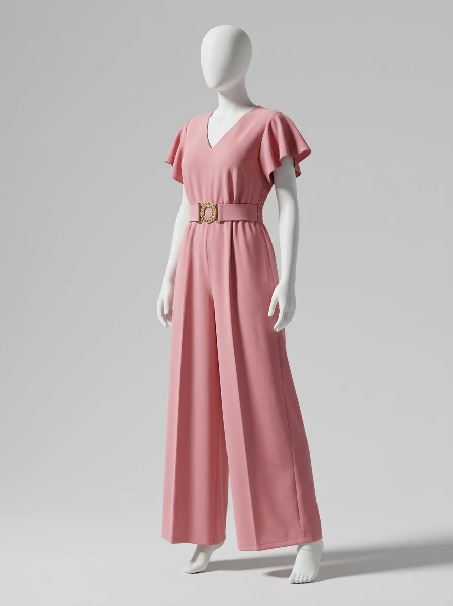 Combinaison rose asymétrique légère femme raffinée – Image 2