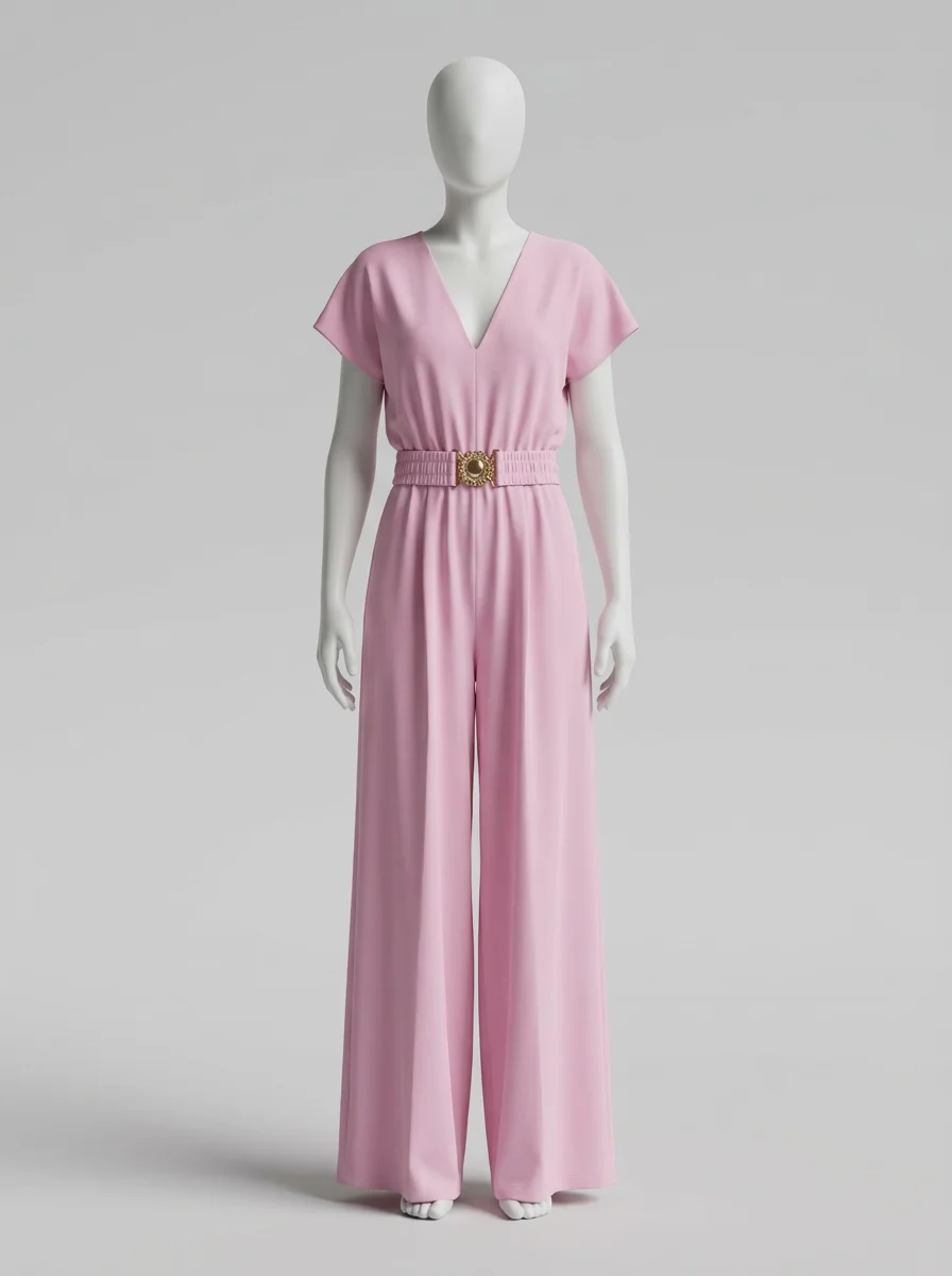 Combinaison rose asymétrique légère femme raffinée – Image 5