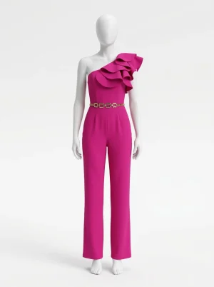 Combinaison rose asymétrique volantée soirée femme