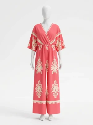 Combinaison rose bohème ethnique ample femme