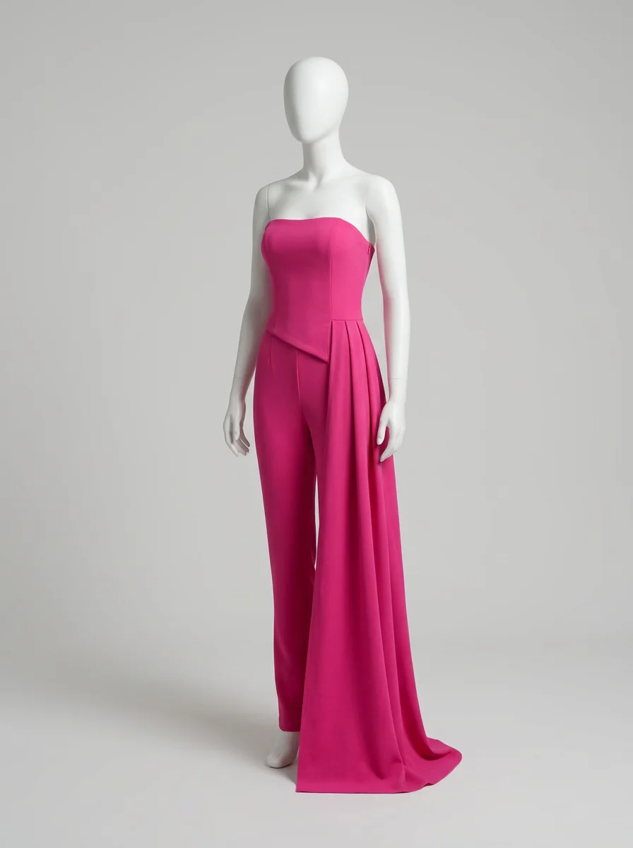 Combinaison rose bustier drapée couture femme – Image 5