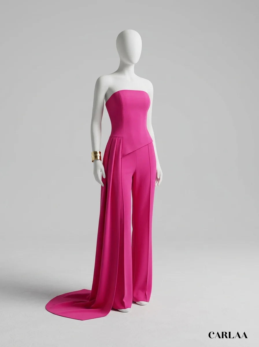 Combinaison rose bustier drapée couture femme – Image 6