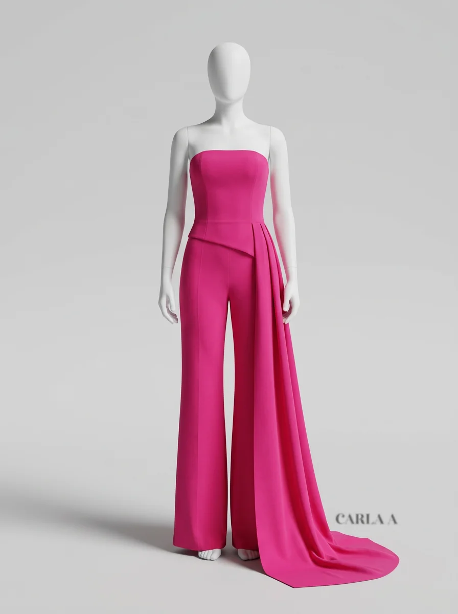 Combinaison rose bustier drapée couture femme – Image 7