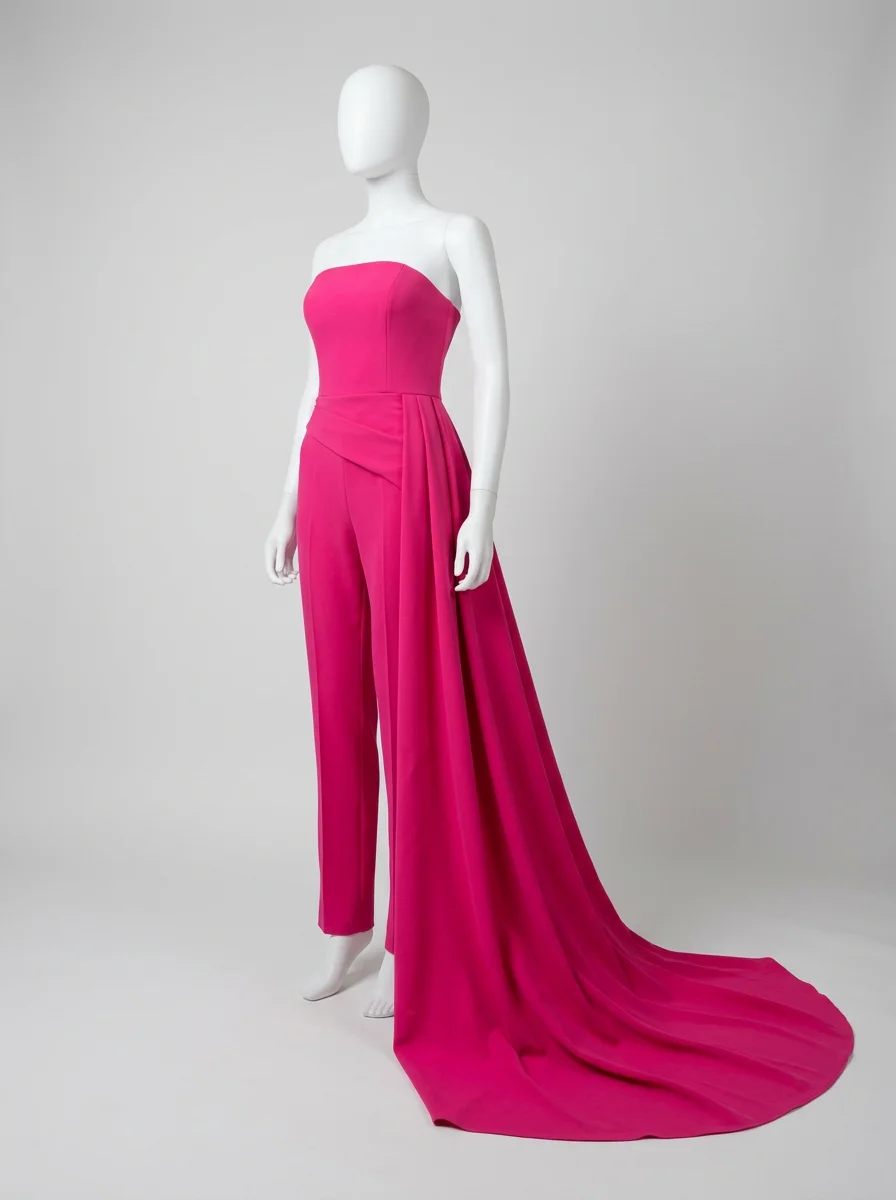 Combinaison rose bustier drapée couture femme – Image 2