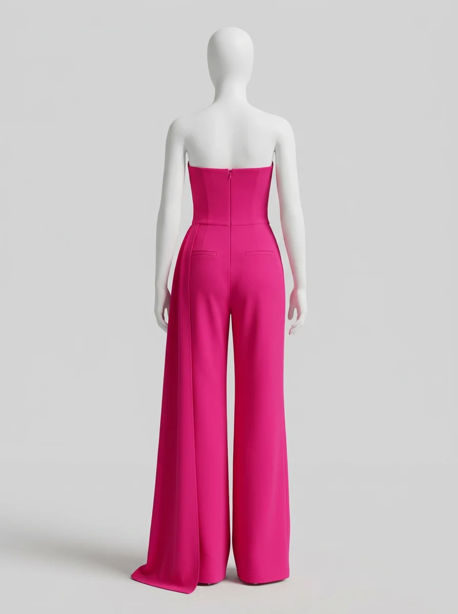 Combinaison rose bustier drapée couture femme – Image 3