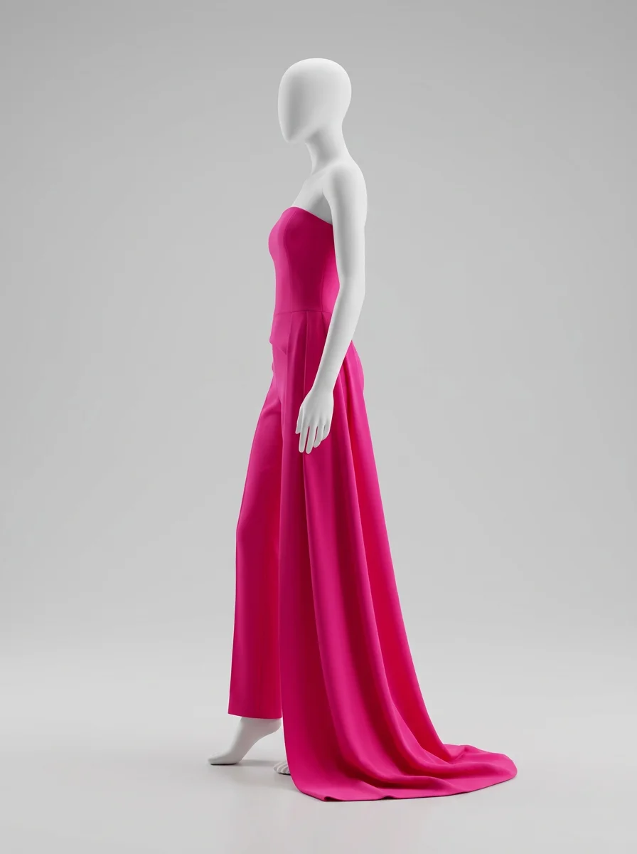 Combinaison rose bustier drapée couture femme – Image 4