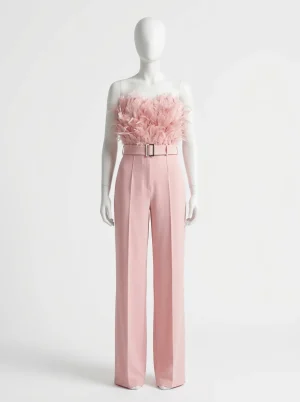 Combinaison rose bustier plumes cérémonie femme