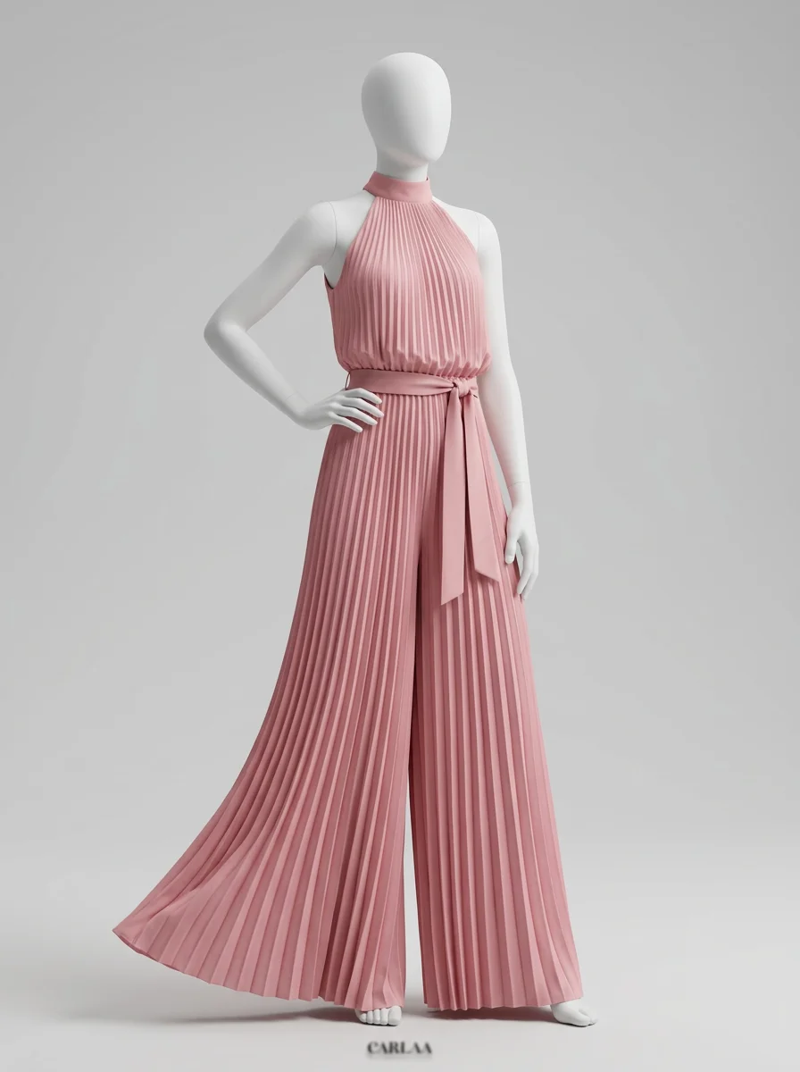 Combinaison rose cérémonie ceinture assortie femme – Image 3