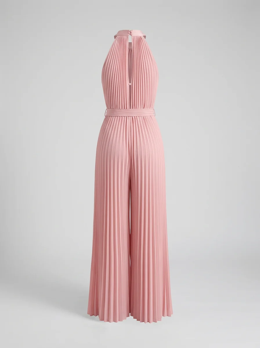 Combinaison rose cérémonie ceinture assortie femme – Image 4