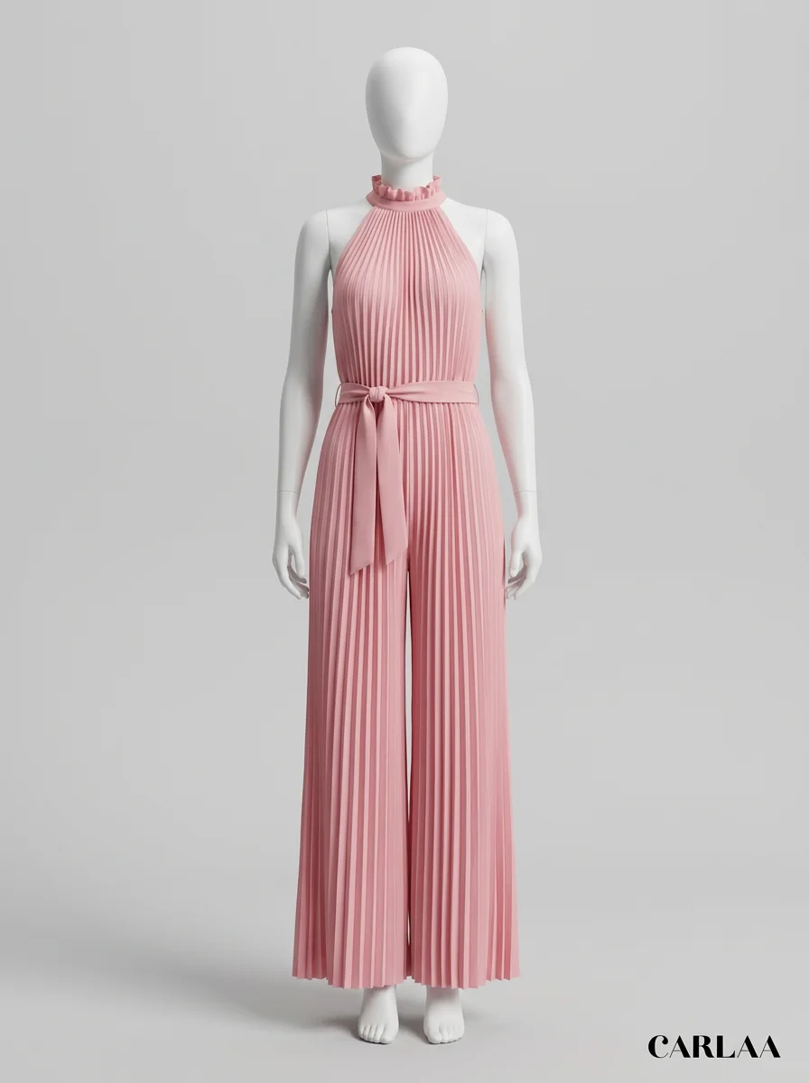 Combinaison rose cérémonie ceinture assortie femme – Image 5