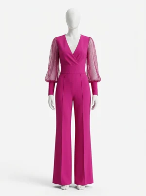 Combinaison rose cérémonie décolleté plongeant femme