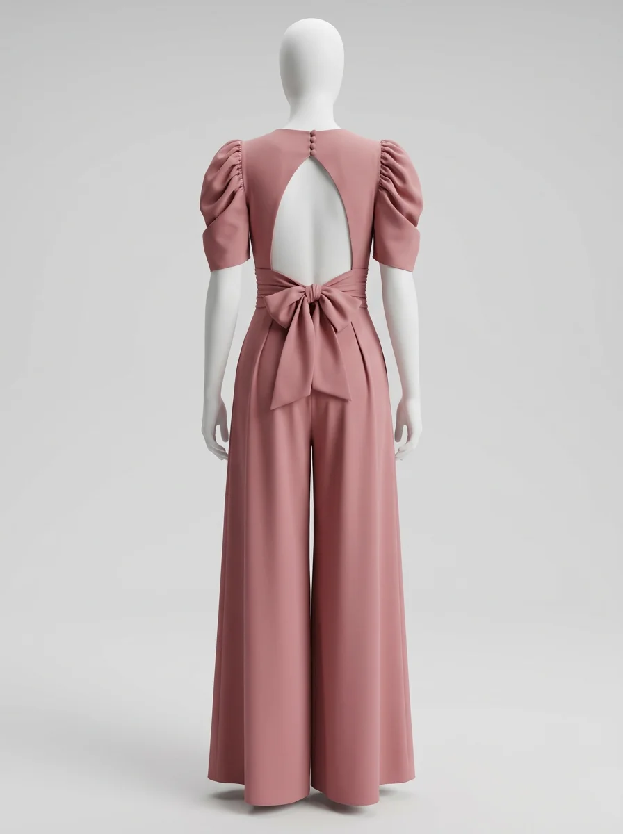 Combinaison rose cérémonie dos nu chic femme – Image 2
