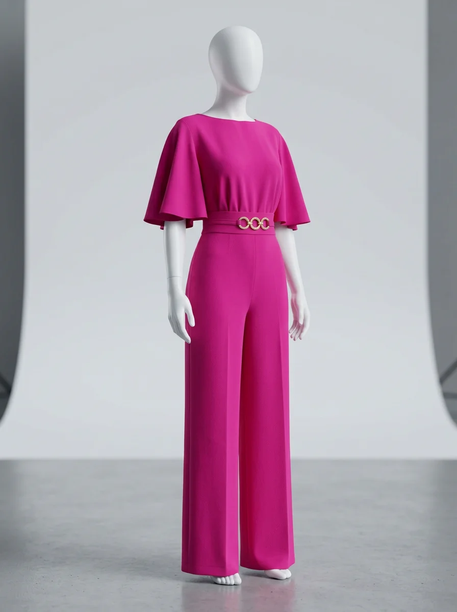 Combinaison rose cérémonie élégante manches évasées – Image 3