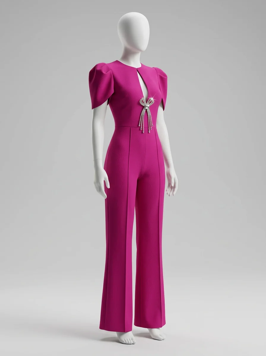 Combinaison rose cérémonie élégante femme – Image 3
