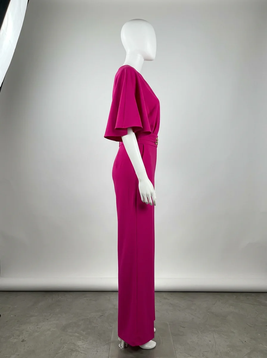 Combinaison rose cérémonie élégante manches évasées – Image 4