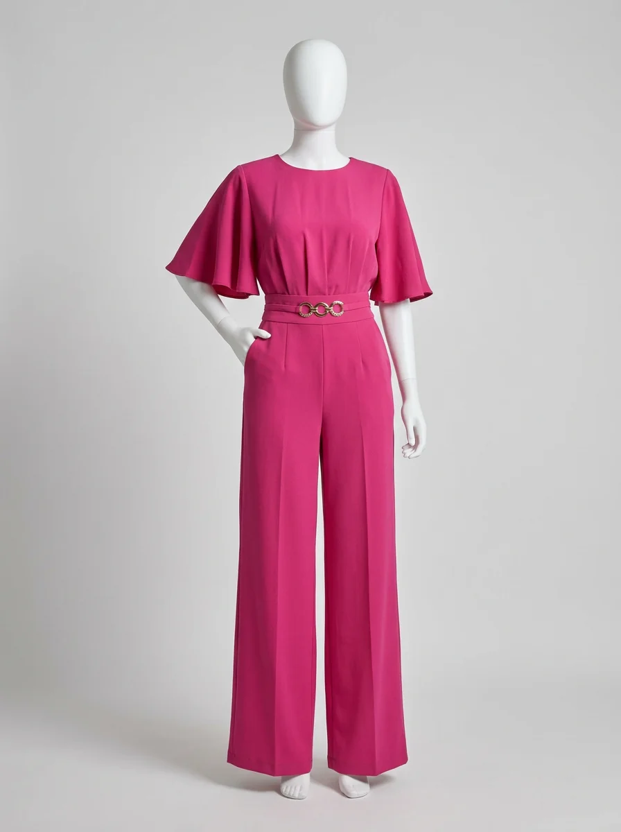 Combinaison rose cérémonie élégante manches évasées – Image 6