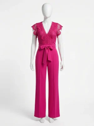 Combinaison rose cérémonie haut dentelle taille nouée femme