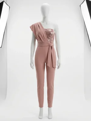 Combinaison rose cérémonie sequins ajustée femme