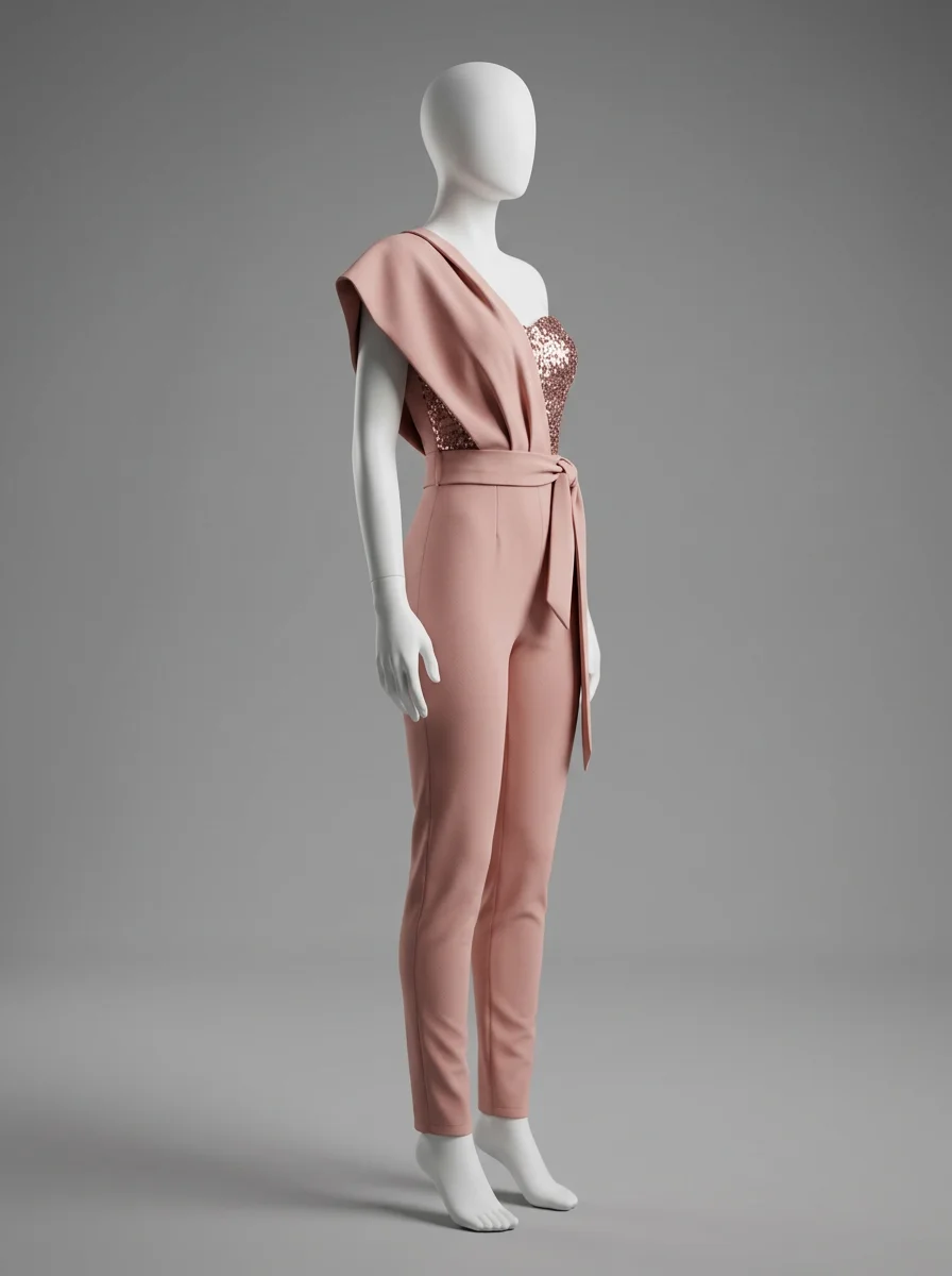 Combinaison rose cérémonie sequins ajustée femme – Image 2