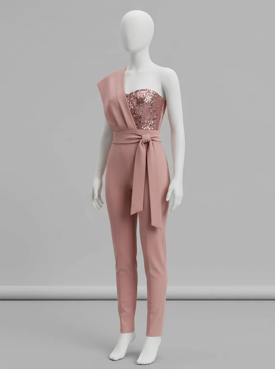 Combinaison rose cérémonie sequins ajustée femme – Image 3