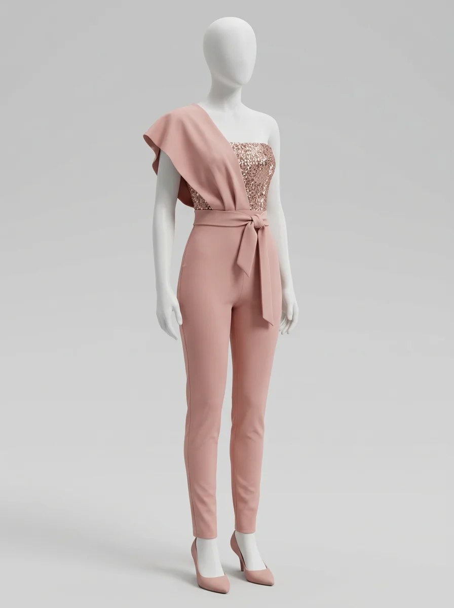 Combinaison rose cérémonie sequins ajustée femme – Image 4