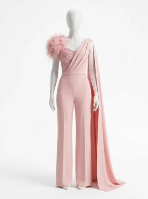 Combinaison rose cocktail drapée sophistiquée femme