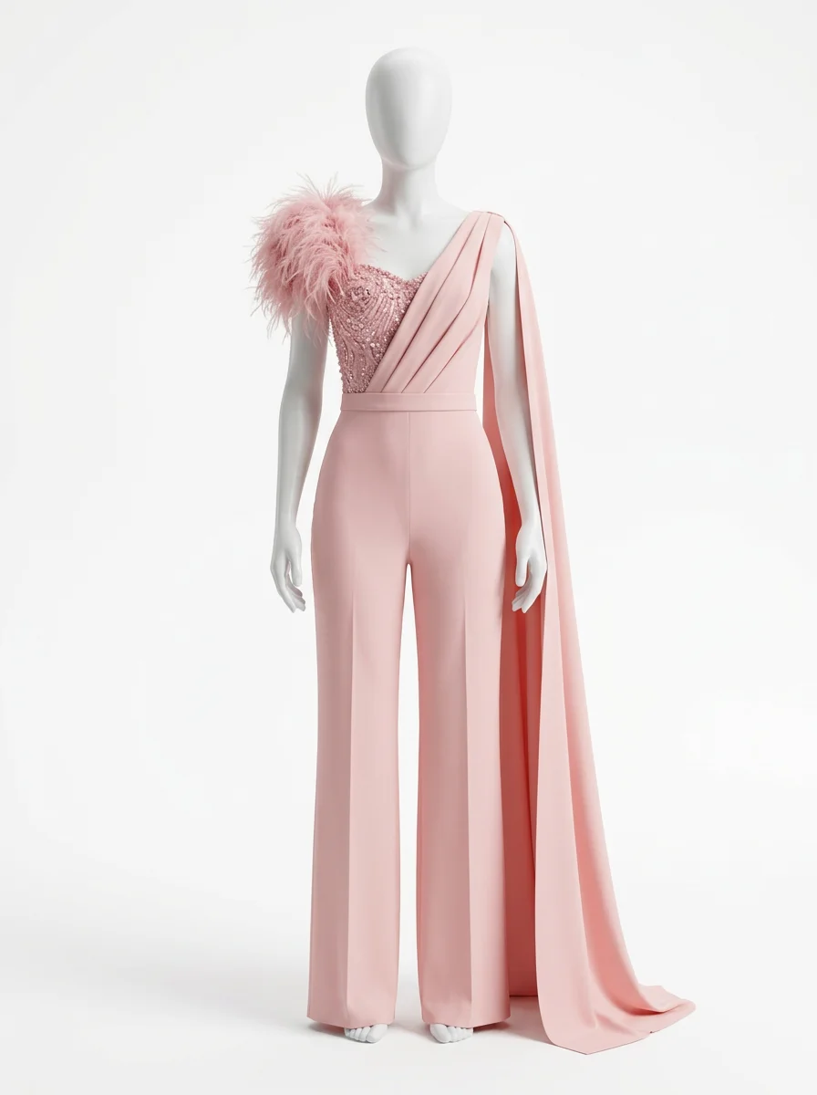 Combinaison rose cocktail drapée sophistiquée femme