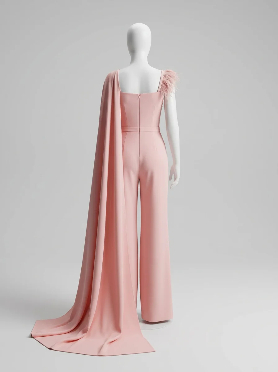 Combinaison rose cocktail drapée sophistiquée femme – Image 3