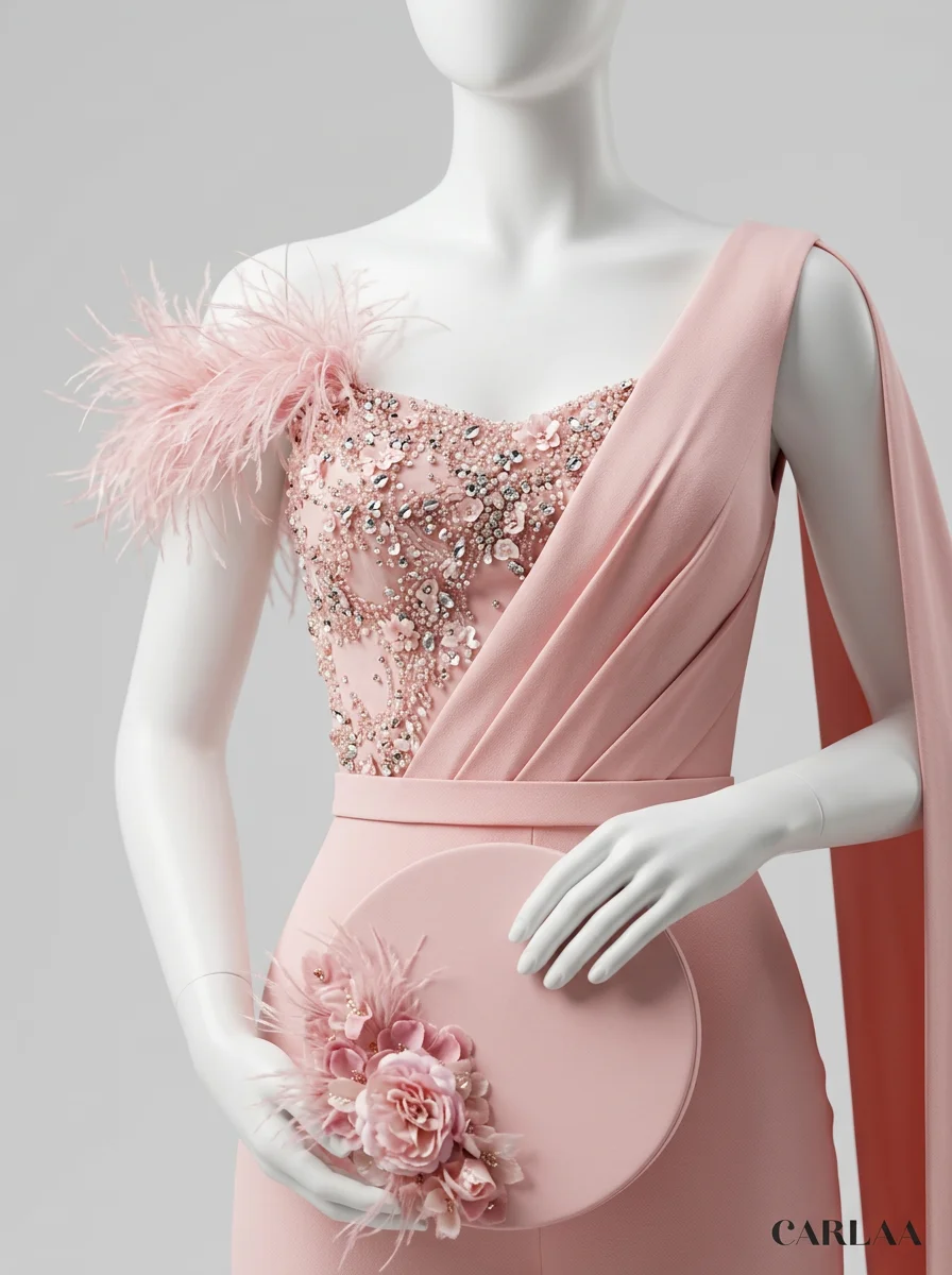 Combinaison rose cocktail drapée sophistiquée femme – Image 5