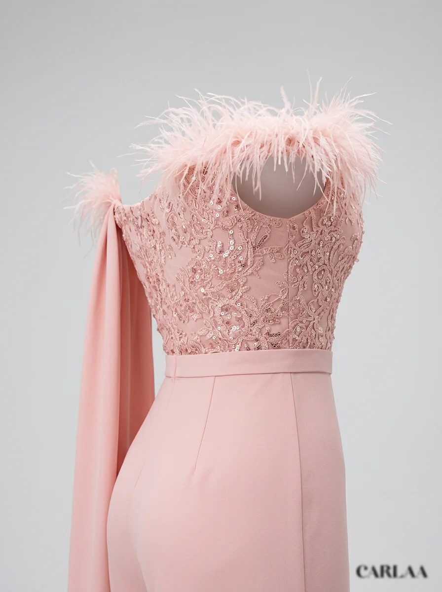 Combinaison rose cocktail drapée sophistiquée femme – Image 6