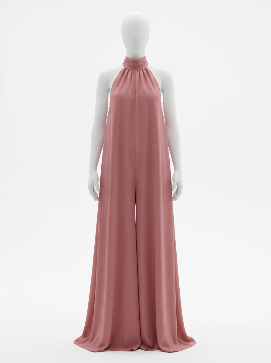 Combinaison rose col montant silhouette aérienne femme