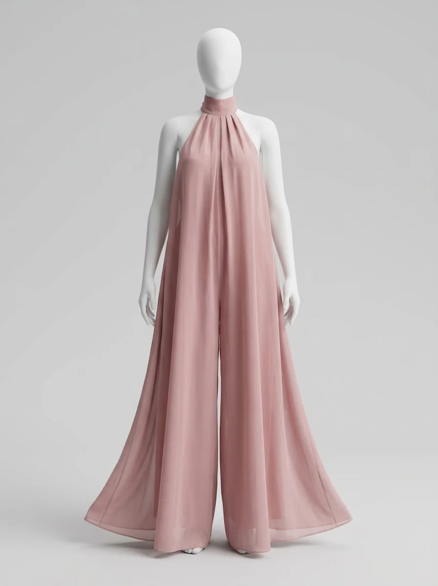 Combinaison rose col montant silhouette aérienne femme – Image 5