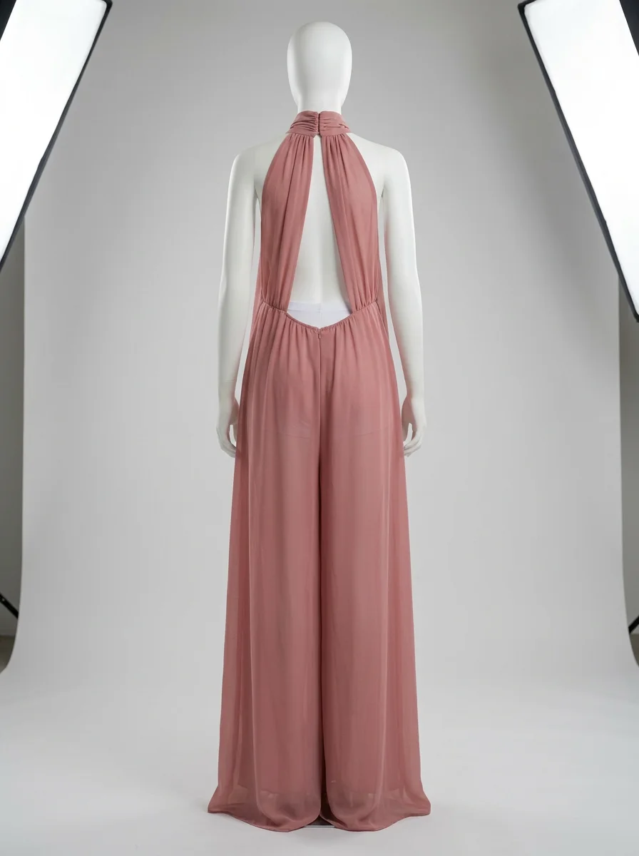 Combinaison rose col montant silhouette aérienne femme – Image 2