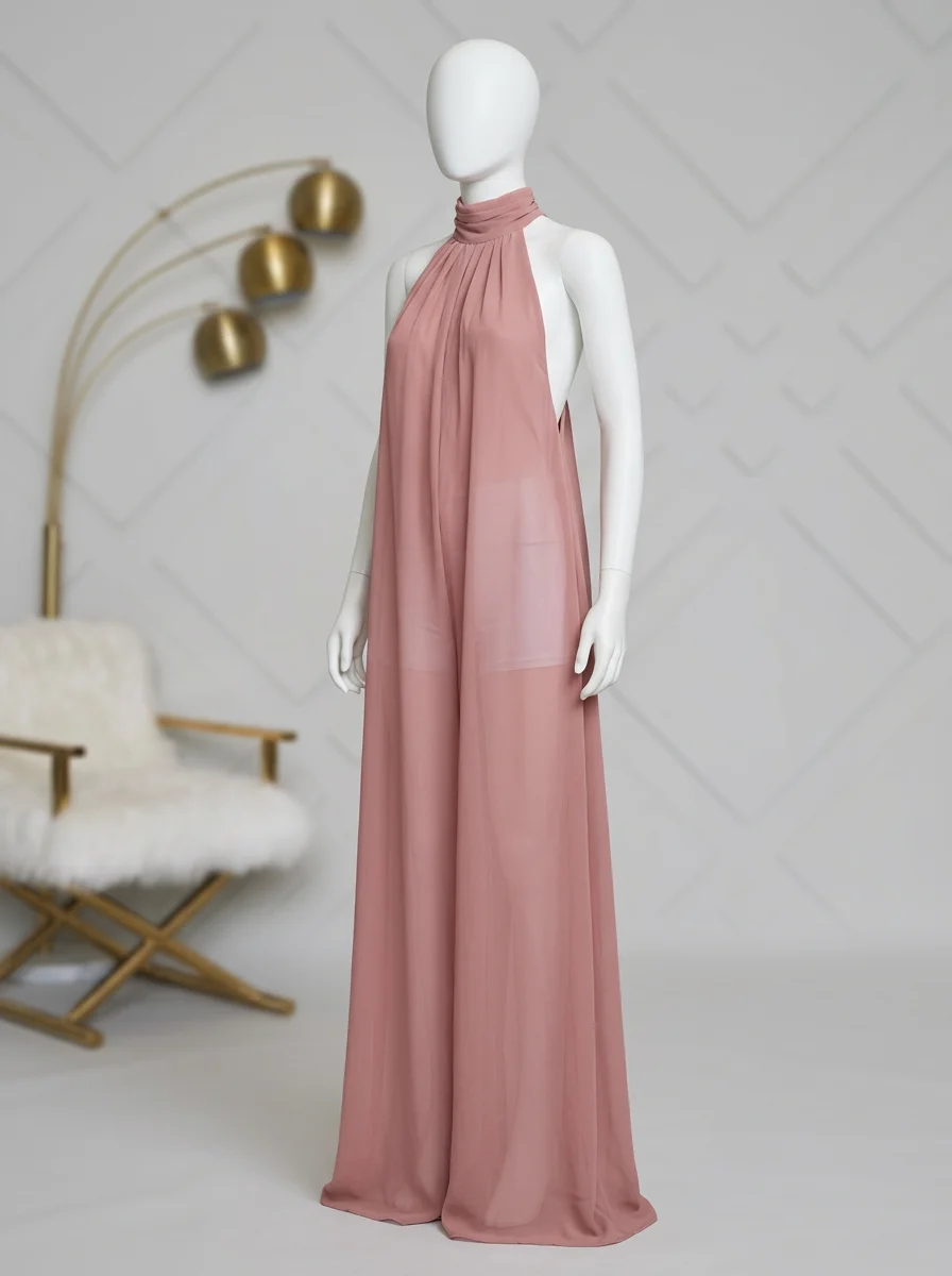 Combinaison rose col montant silhouette aérienne femme – Image 3