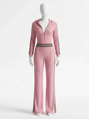 Combinaison rose côtelée athleisure femme
