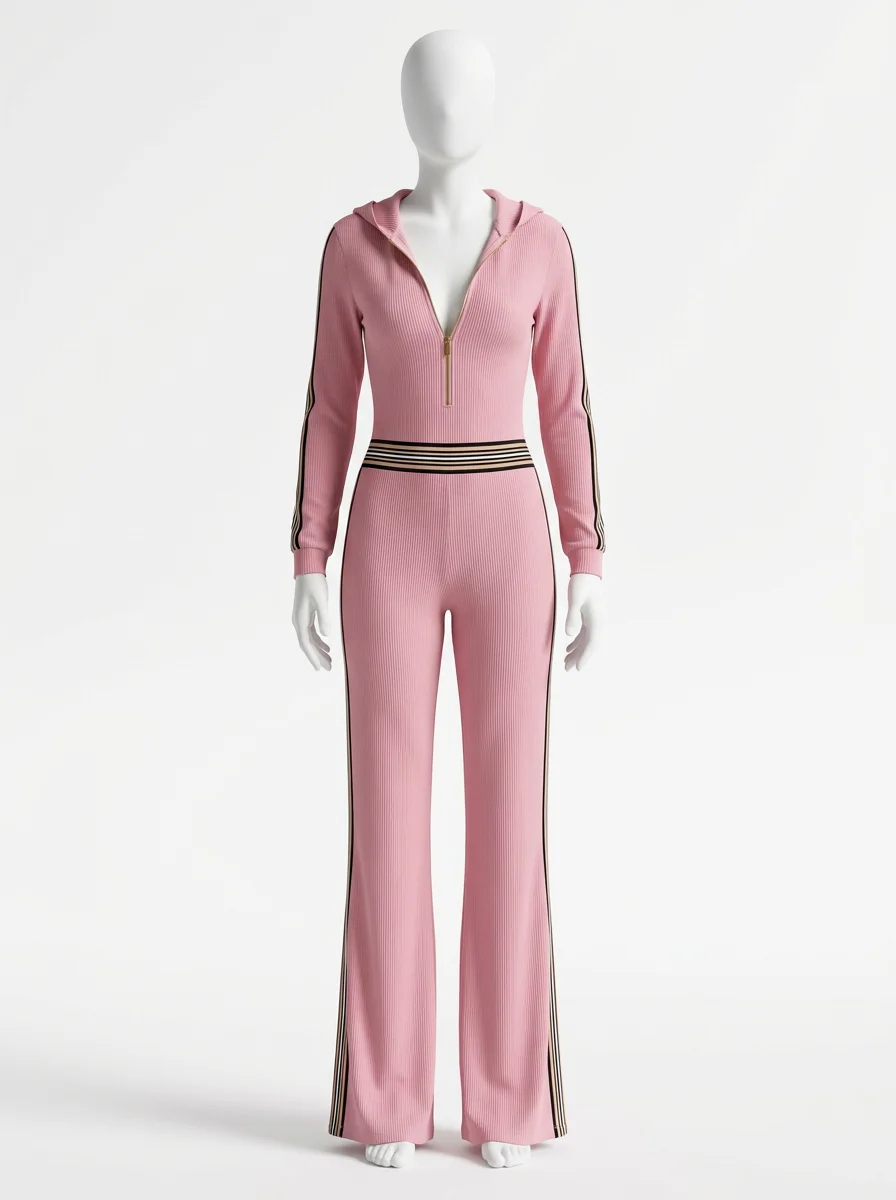 Combinaison rose côtelée athleisure femme