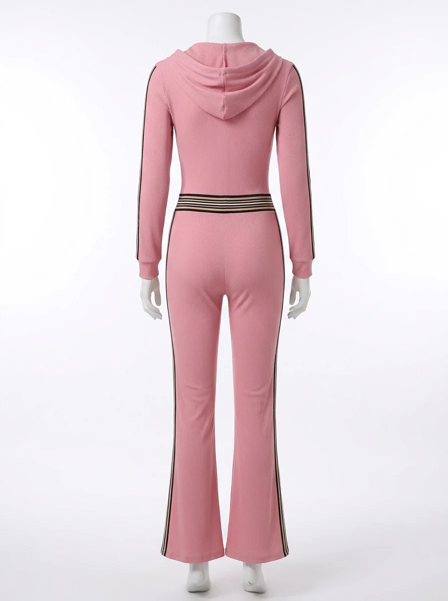 Combinaison rose côtelée athleisure femme – Image 2