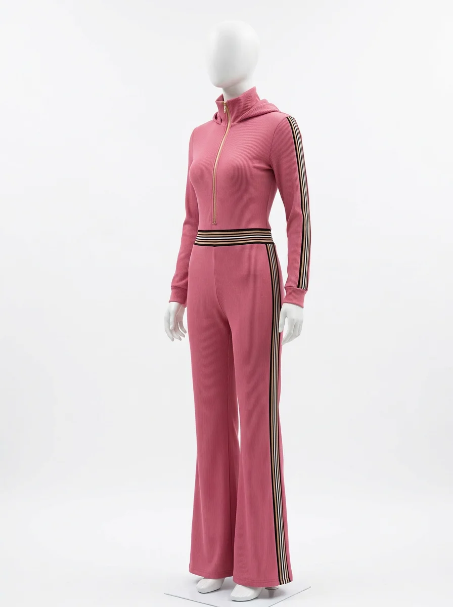 Combinaison rose côtelée athleisure femme – Image 3