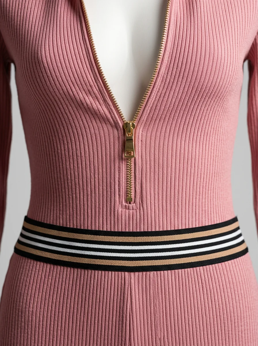 Combinaison rose côtelée athleisure femme – Image 4